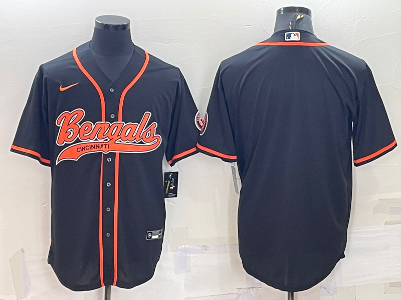 Men's Cincinnati Bengals Blank Black With Patch Cool Base Stitched Baseball Jersey Men's Cincinnati Bengals Blank Black With Patch Cool Base Stitched Baseball Jersey